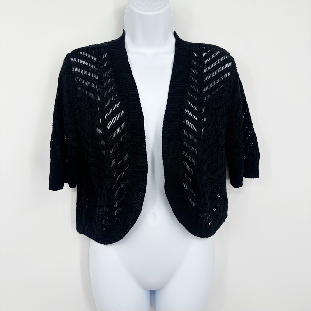 Cato Vintage Y2K Cropped Black Sweater Cardigan Size XL Whimsical Goth Fairy
